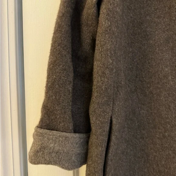 Eileen Fisher Small Alpaca / Wool Coat Jacket Brown Funnel Neck - Picture 9 of 12